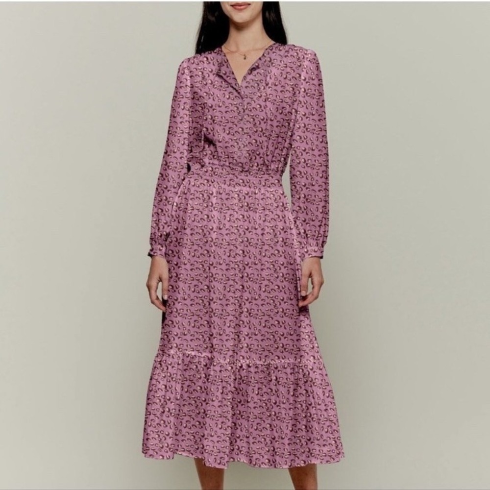 Tucker Juliette Midi Dress‎ Women's Small Rose Lady Leopard Pink 100% Silk Girly
